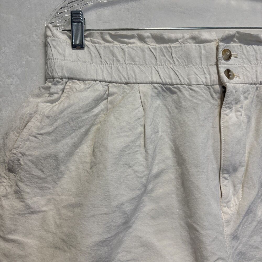 Madewell Women's Paperbag Pull On Linen Blend Ivory Lighthouse Shorts Size Large - Picture 2 of 15